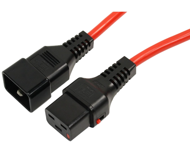 IEC-Lock power cable 3m, IEC60320 C19/C13, 16A, 250VAC, RED