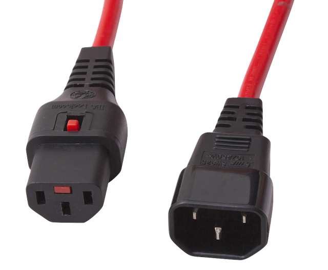 IEC-Lock power cable 3m, IEC60320 C14/C13, 10A, 250VAC, RED
